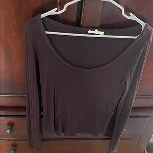 Madewell Ribbed Scoop Neck Top - Dark Brown